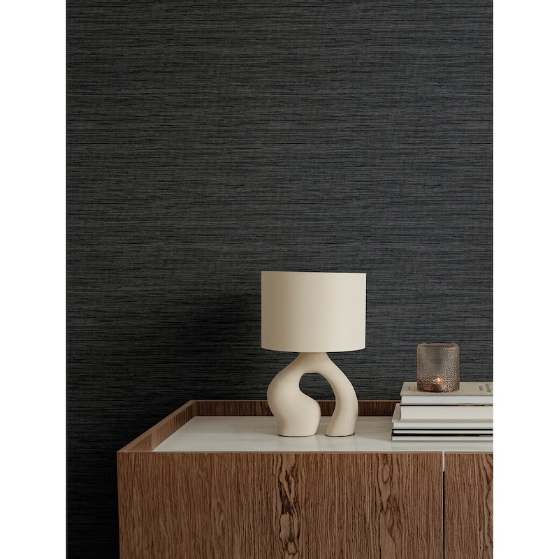 A-Street Prints Sheehan Black Faux Grasscloth Wallpaper