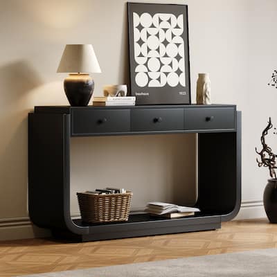 Christopher Knight Home - Alderwood Paulownia Veneer 3 Drawers Console Table with Curved Legs and Ample Storage