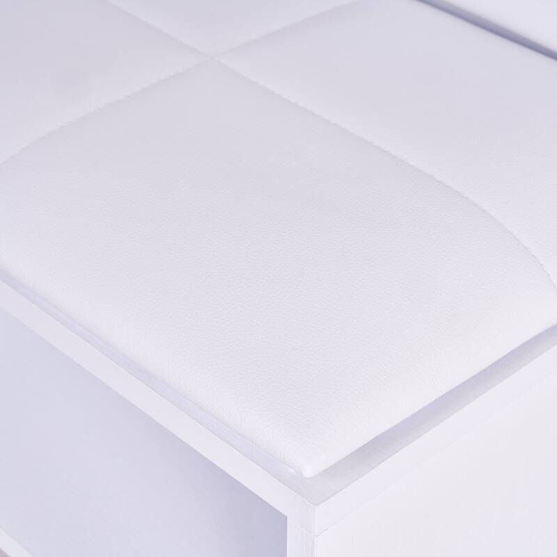 VECELO L-Shaped Entryway Bench with Cushion Shoe Storage Bench with Louvered Door & Open Shelves Hallway Seat Organizer