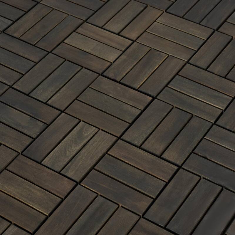 30 PCS Interlocking Deck Tiles Checker Pattern, 12" x 12" Square Acacia Hardwood Outdoor Flooring for Patio,Bancony,Pool Side