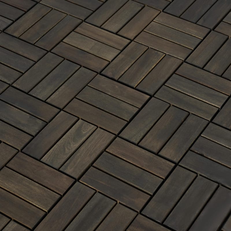 Acacia Wood Interlocking Deck Tiles Checker Pattern, 30 PCS 12" x 12" Dark Brown Square Acacia Hardwood Outdoor Flooring