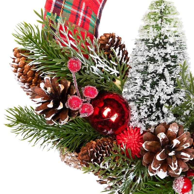 Frosted Trees and Pinecone Plaid Artificial Christmas Wreath - 13.5" - Unlit