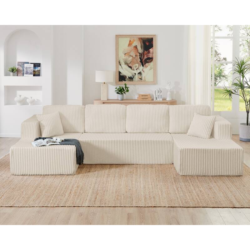 U-Shape Sleeper Sofa, Modular Corduroy Minimalist, Space-Saving