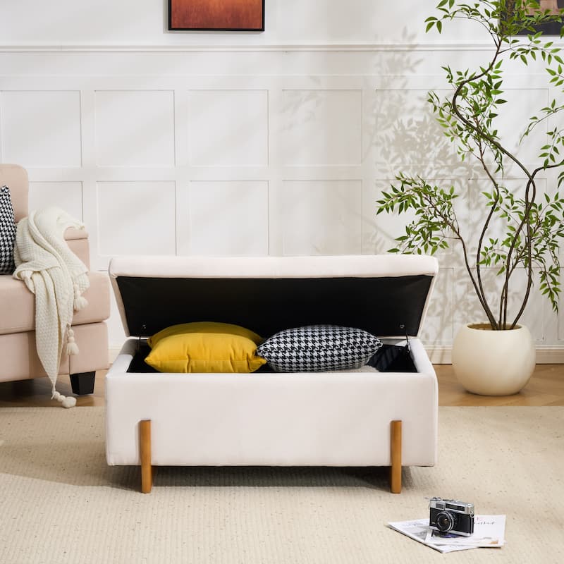 Christopher Knight Home -Luno 39.76" Modern Upholstered Hidden Storage Bench with Lift-Top Lid & Solid Wood Legs