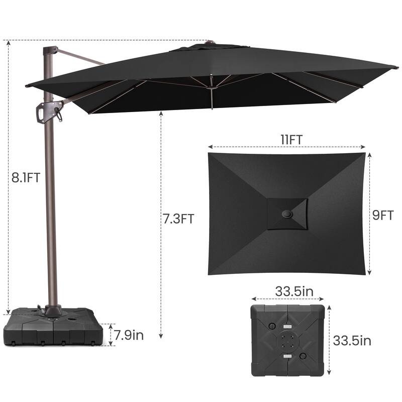 11 x 9 FT Outdoor Patio Offset Cantilever Umbrella with Base
