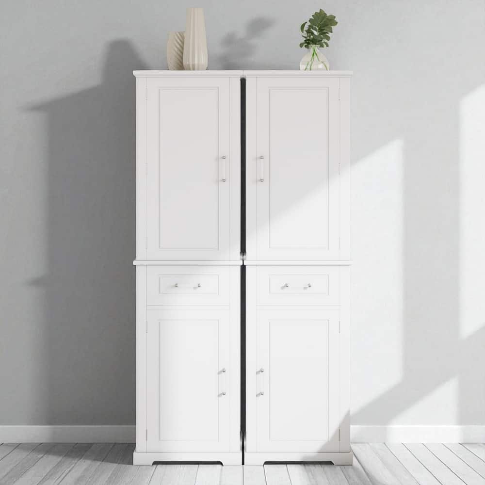 72" Tall Freestanding Storage Cabinet with 4 Doors, 2 Drawers, Adjustable Shelves and Door Racks, Painted MDF Organizer