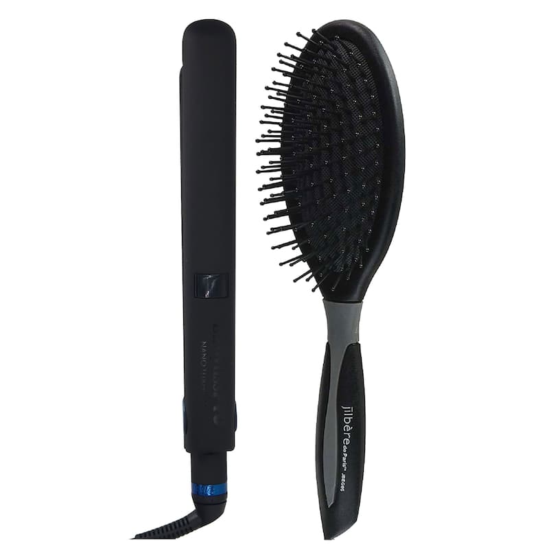 BaByliss Pro Nano Titanium LIMITED EDITION 1" Digital Flat Iron BNTMB4095TUC + Conair Pro Ergo-Grip Detangler Brush - Black