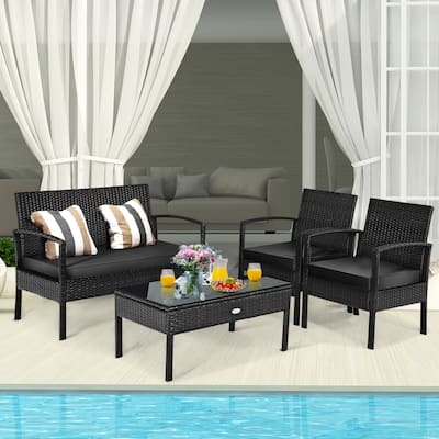Gymax Set Of 4 Outdoor Patio Rattan Furniture Set Cushioned Sofa