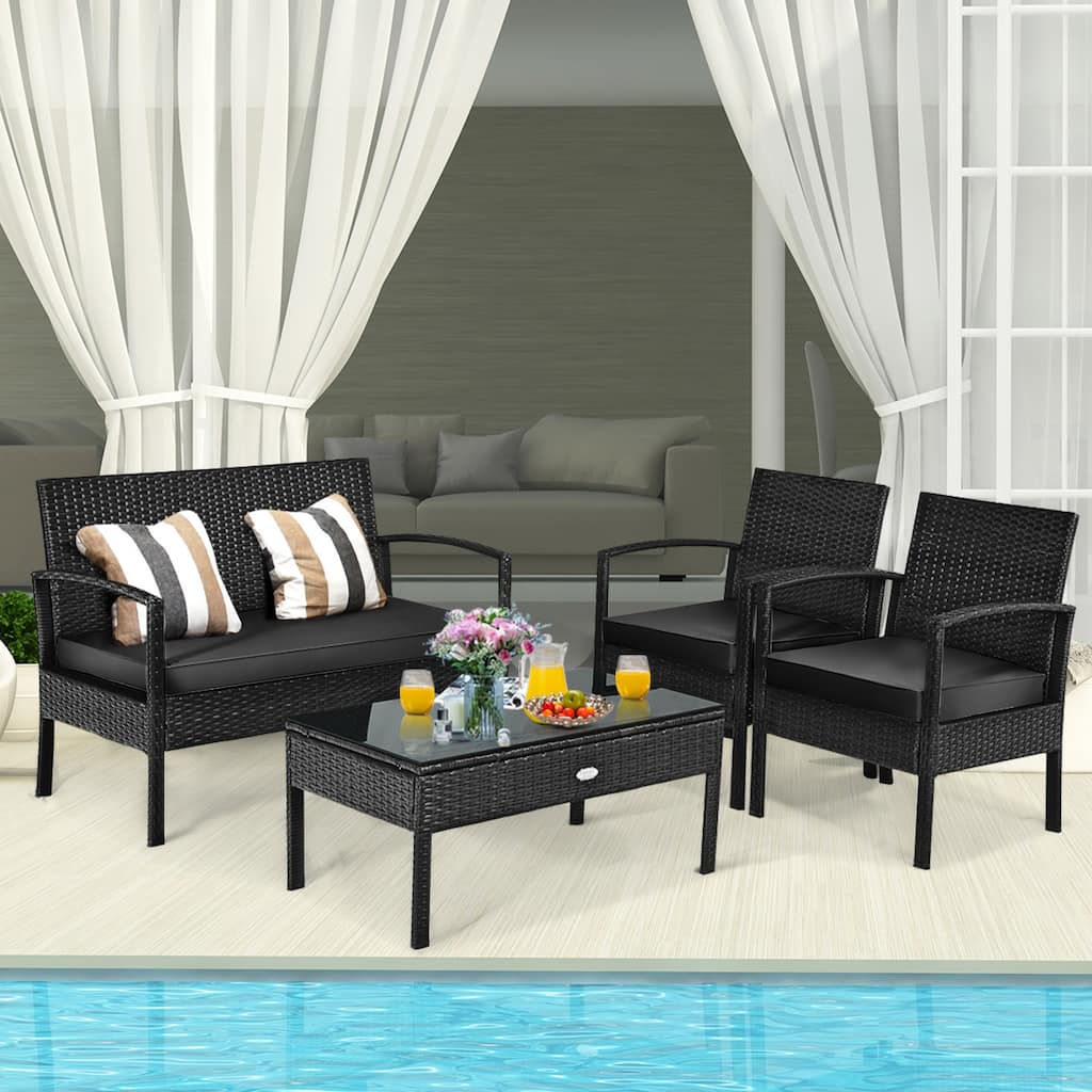 Gymax Set Of 4 Outdoor Patio Rattan Furniture Set Cushioned Sofa