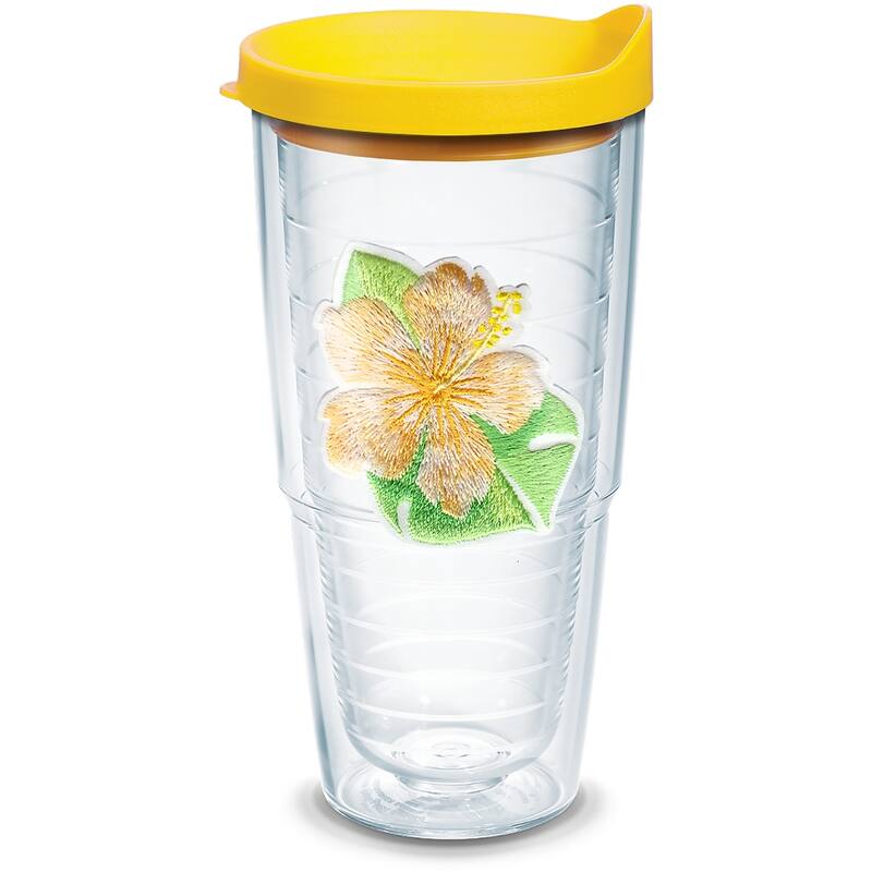 Tervis Tropical Hibiscus Collection Made in USA Double Walled Insulated Travel Tumbler, Island Hibiscus Yellow - 24oz