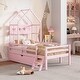 preview thumbnail 17 of 28, Twin Size House Platform Bed with 1 Storage Drawer and Guardrail, Solid Wood Kids Bed Frame with House-Shaped Headboard & Ladder