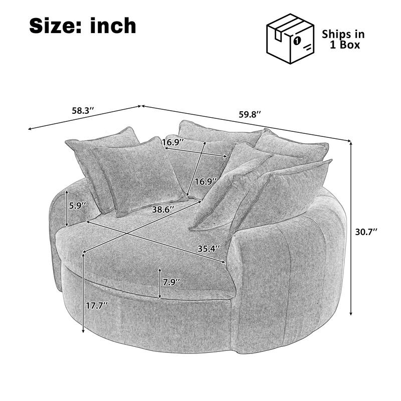 Oversized Round Accent Chair Lounge Chaise, Chenille Upholstered Boneless Sofa Bed, Deep Seat Sleeper Couch Reading Armchair