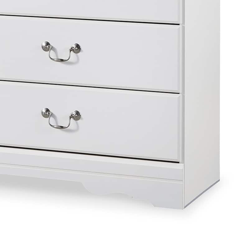 Roso Wide Dresser, Classic White, 6 Drawers w Pewter Metal Handles