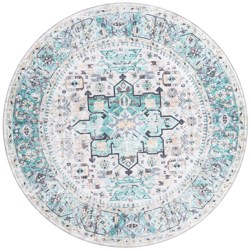 Traditional Tira Collection Area Rug - 7'10" Round - Seaglass