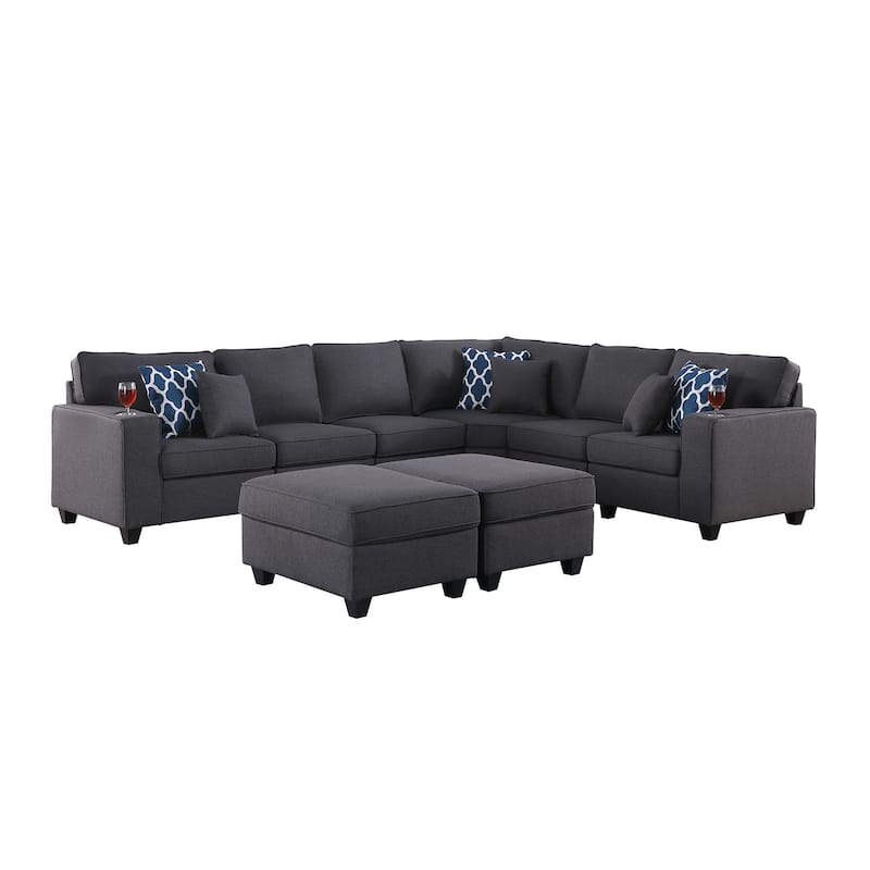 8 Piece L-Shape Sectional Sofa with 2 Ottomans in Dark Gray