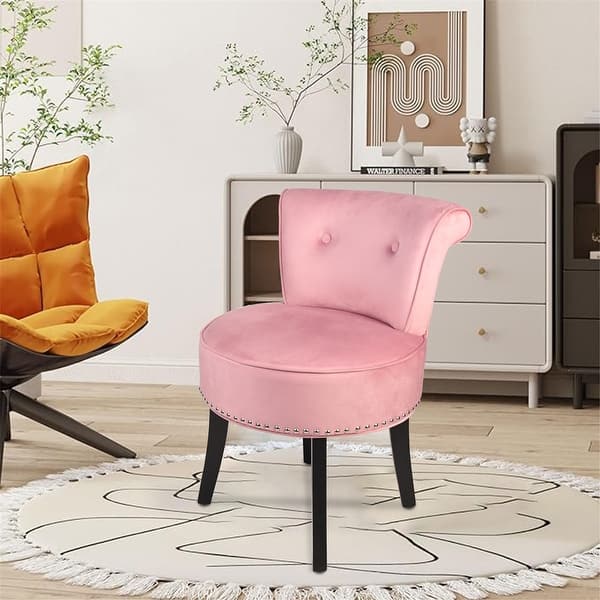 dressing table chair pink Pink Velvet Accent Chair Living Room Upholstered Vanity Dressing Stool Tub  Sofa