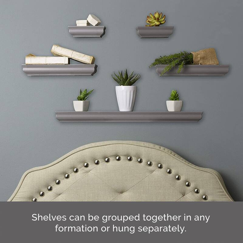 Melannco Set of 5 Grey Molding Shelves , 2-6, 2-12, 1-24 Inch
