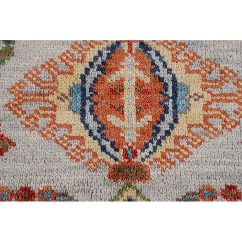 All-Over Geometric Oushak Indian Area Rug Hand-Knotted Wool Carpet - 7'9"x 9'10"
