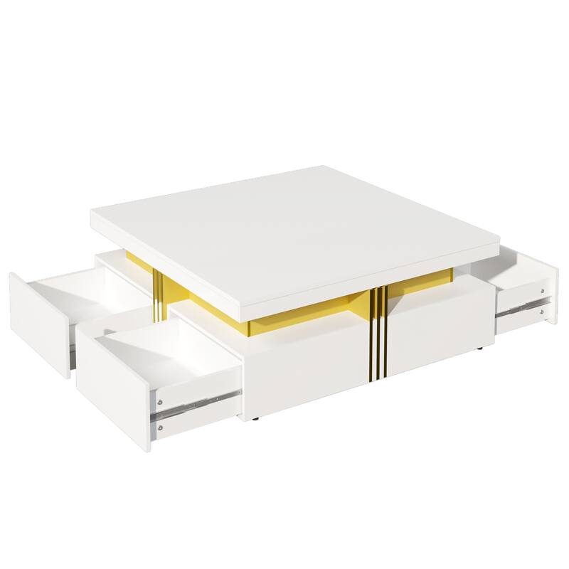 Modern Glossy Square Storage Coffee Table with Drawers