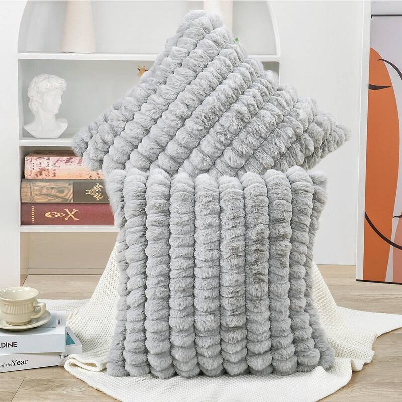 Spandex Striped Heavy ImitativeRabbit FauxFur Pillow Shell