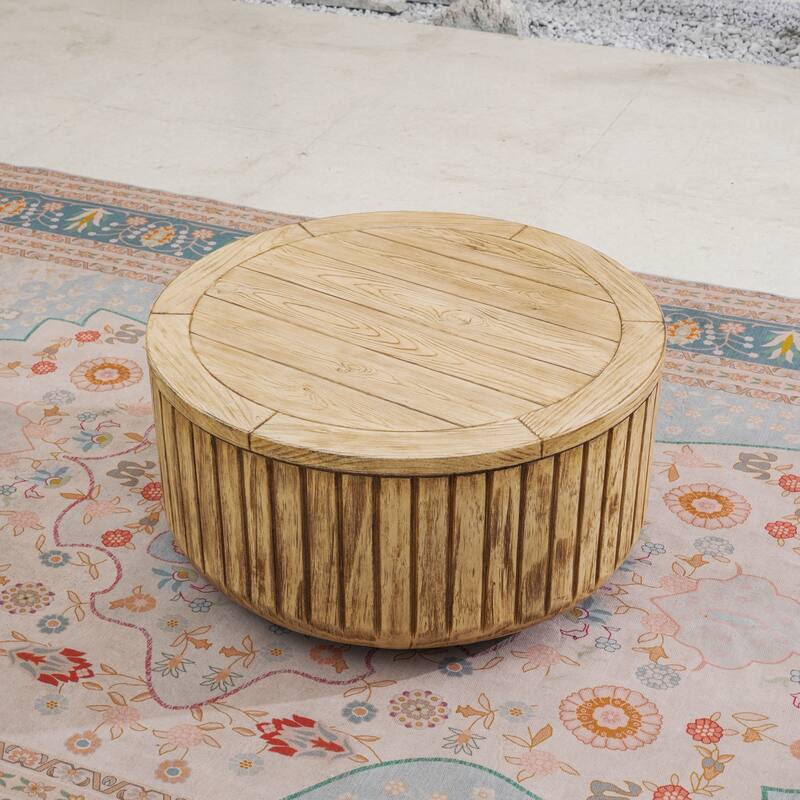Rustic Faux Wood Terrafab Composite Round Coffee Table