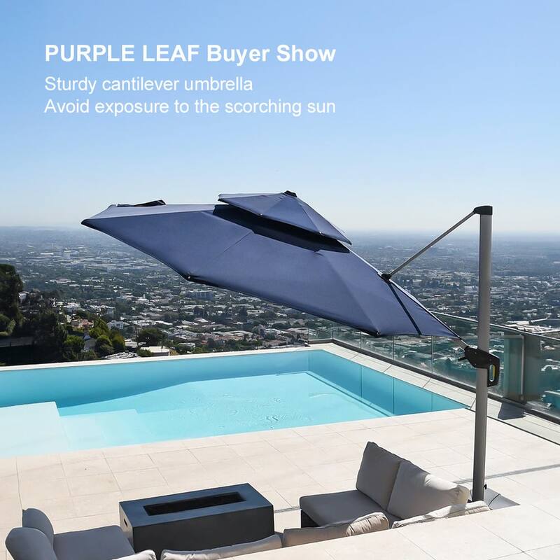 PURPLE LEAF Double Top Round Patio Large Cantilever 360 Degree Rotation 10/11/12/13ft Outdoor Classic Umbrella