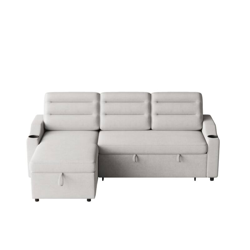 Multi-Position Sofa Bed with Pull-Out Sleeper, Chaise, and Storage for Living Room