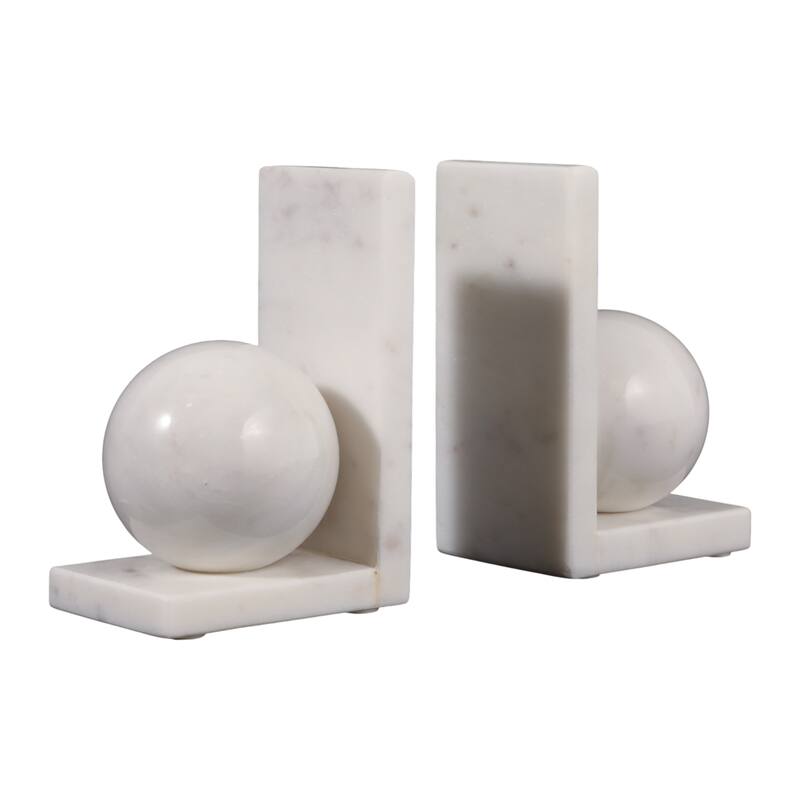 Stone Bookends Decorative L-Shaped with Geometric Sphere (Set of 2)
