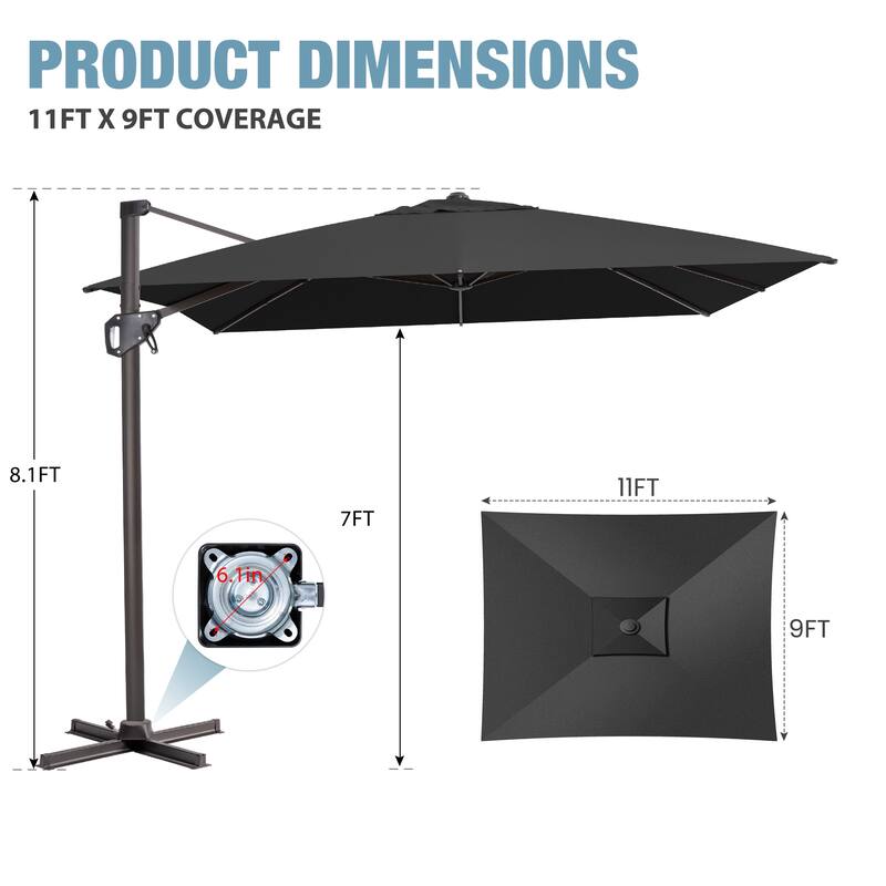 VredHom Patio Outdoor 9 FT x 11 FT Cantilever-Offset Umbrella with No Base