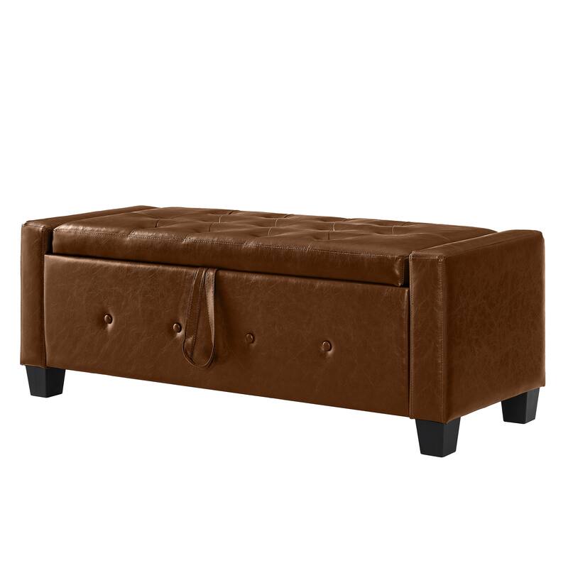 Tufted Faux Leather Storage Ottoman Bench for Bedroom, Living Room & Hallway, 48" Multifunctional Upholstered End of Bed Bench