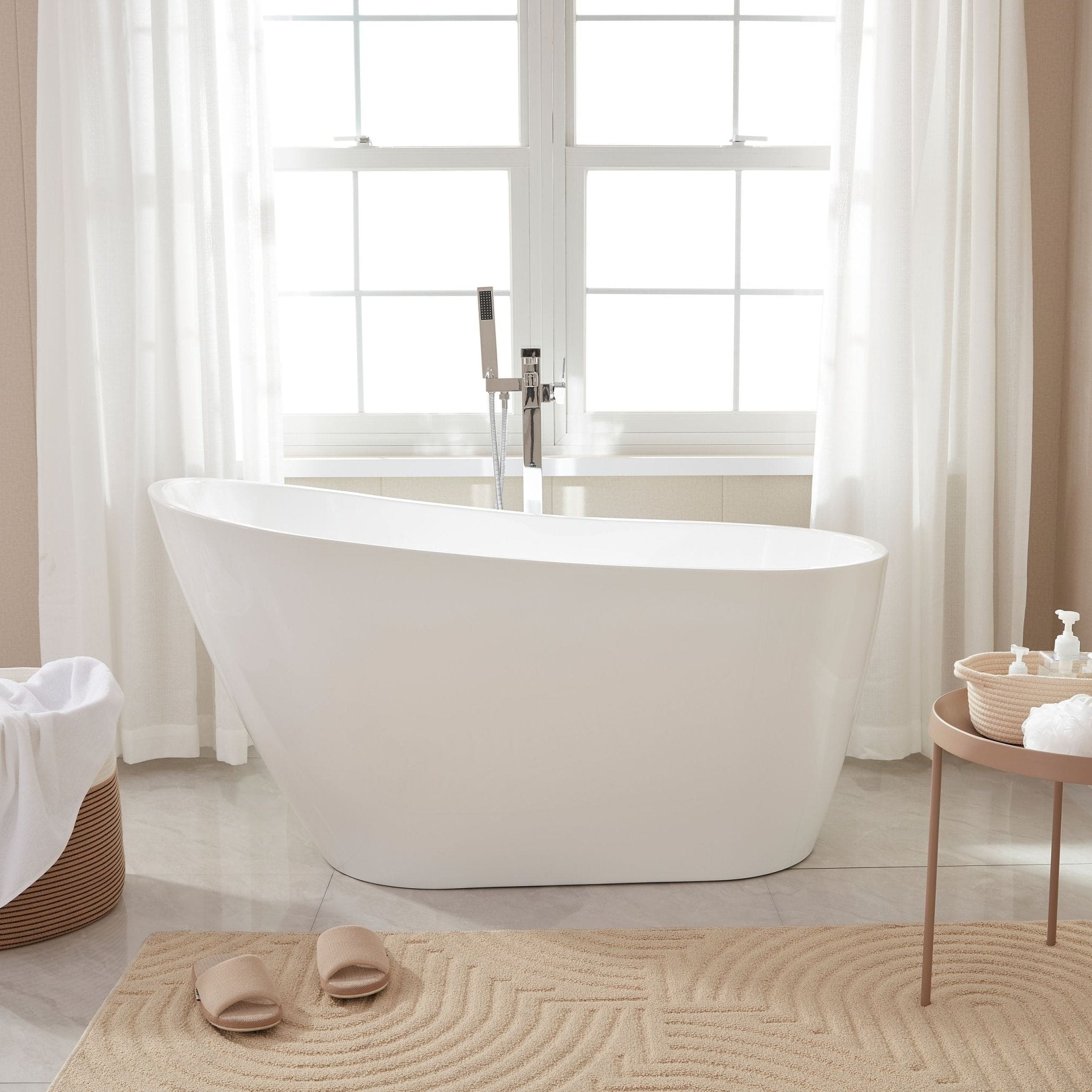 Vanity Art Colombes 55" Acrylic Freestanding Soaking Bathtub with Right Drain, Overflow & Pop-Up Drain Included