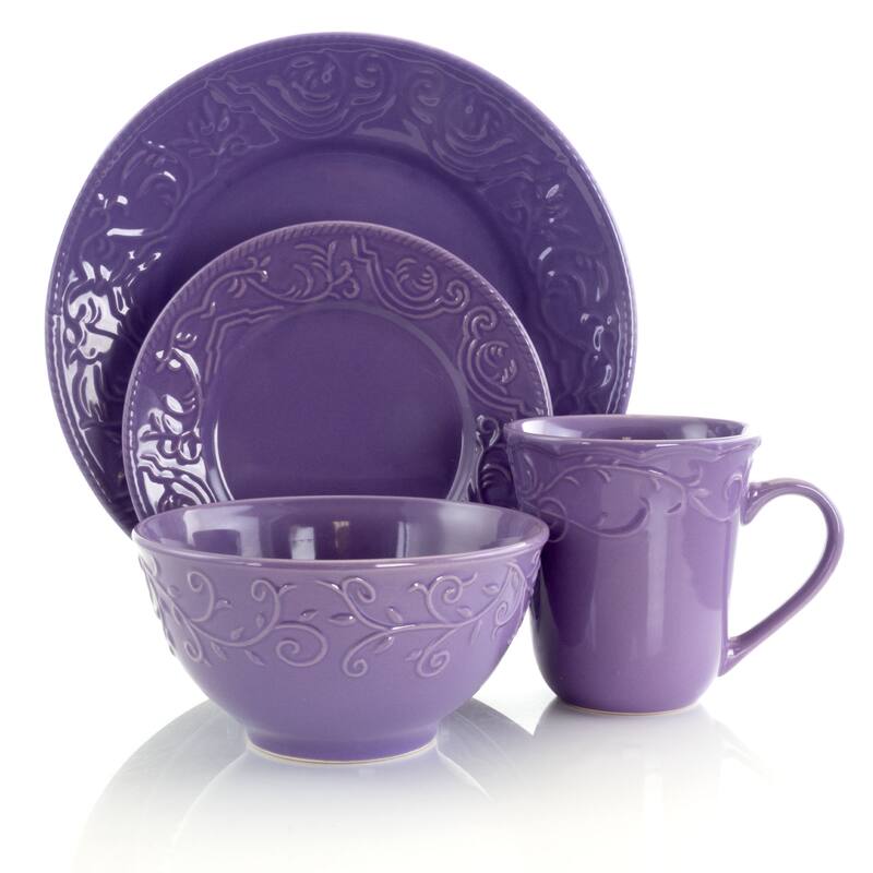 Plum Daydream 16-Piece Stoneware Dinnerware Set
