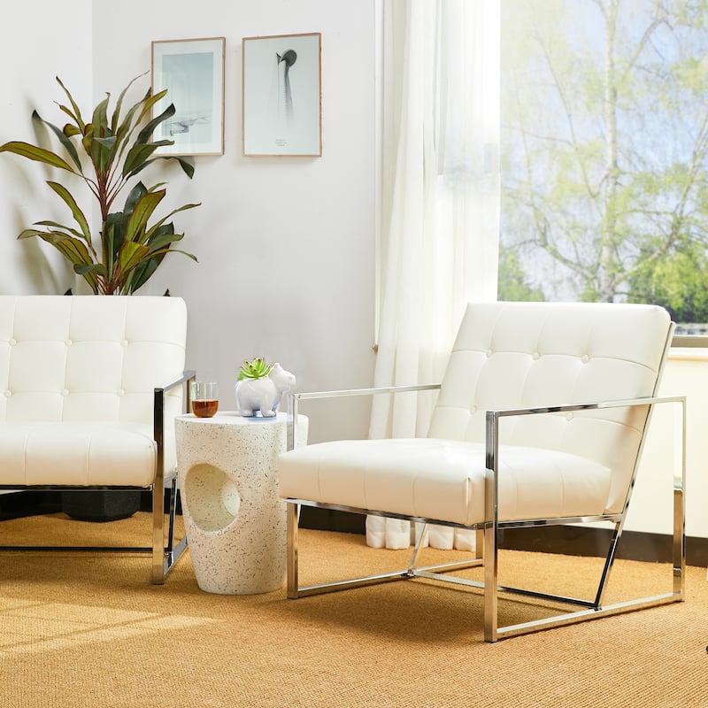 Glitzhome 29.50"W Mid-Century PU Leather Tufted Accent Chair - 29.5"W x 30.5"H x 29.25"D
