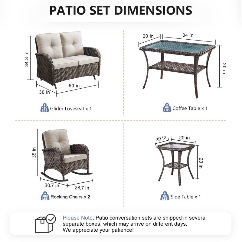 Pocassy 5 Pieces Glider Sofa with Rocker Chairs Ottomans