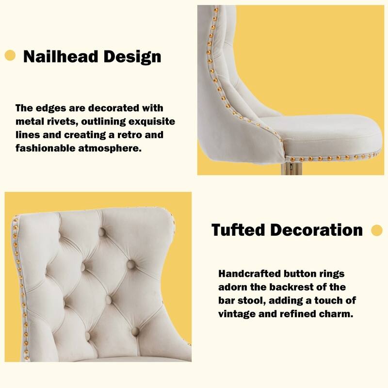 Velvet Upholstered Nailheads Tufted Swivel Bar Stools (Set of 2)