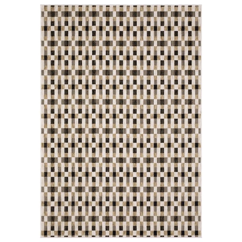 Hansel Geometric Blocks Black/ Golden Brown Area Rug