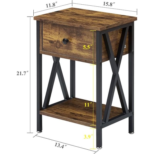 dimension image slide 9 of 12, VECELO Mid Century Modern Nightstand with Storage Shelves, Set of 2 Nightstands, End Table/Side Table