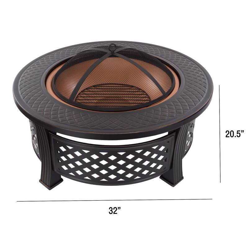 Pure Garden 32" Round Wood Burning Fire Pit with Steel Patio Ring