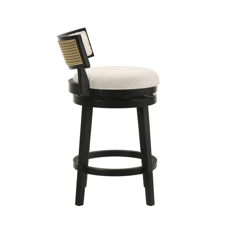 Noely Modern Farmhouse Swivel Wood Counter Height Kitchen Bar Stool with White Boucle Fabric Upholstered Seat