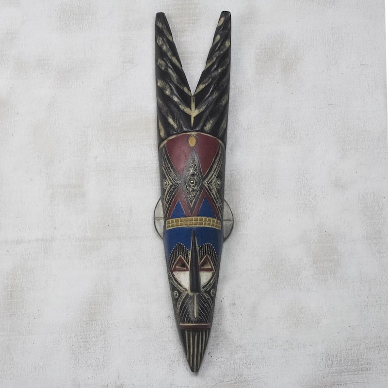 Novica Handmade Antelope Horns African Wood Mask
