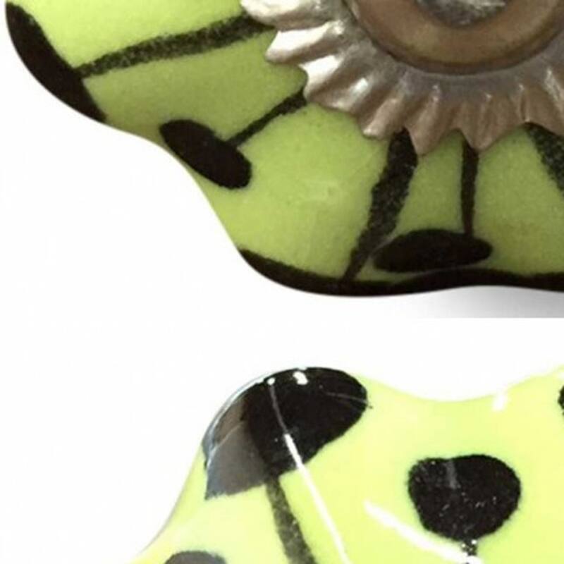 Set of 8 Ceramic Drawer Knobs Hand Painted Botanical Pulls in Lemon Black Silver for Cabinets - 1.5” x 1.5” x 1.5”