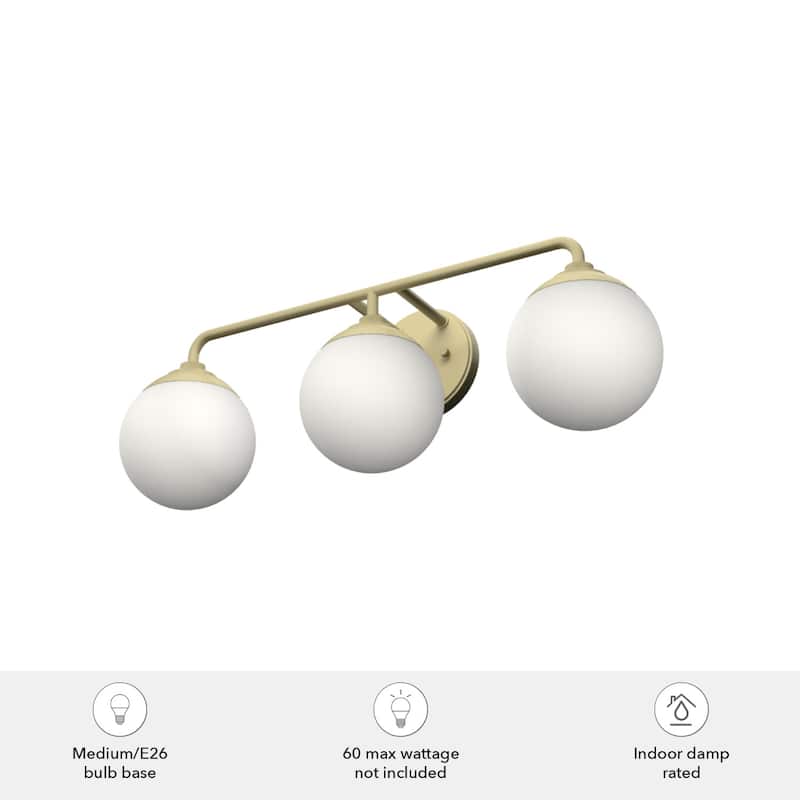 Hunter Hepburn 3 Light Vanity Wall Light, Damp-Rated - Vintage, Mid-Century Modern, Glam