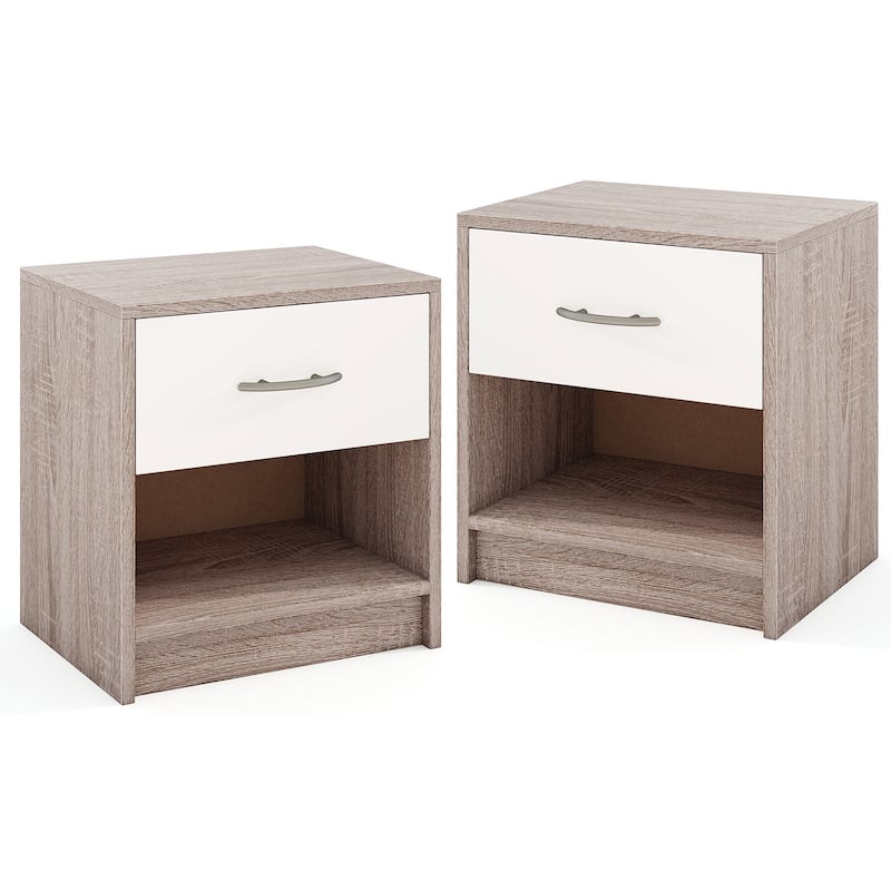 Gymax 2 PCS Nightstand w/ Drawer Side Table w/ Slide-out Drawer Open