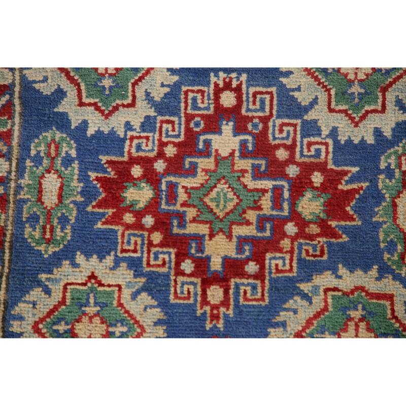Blue Kazak Runner Rug Hand-Knotted Wool Carpet - 2'7" x 13'2"