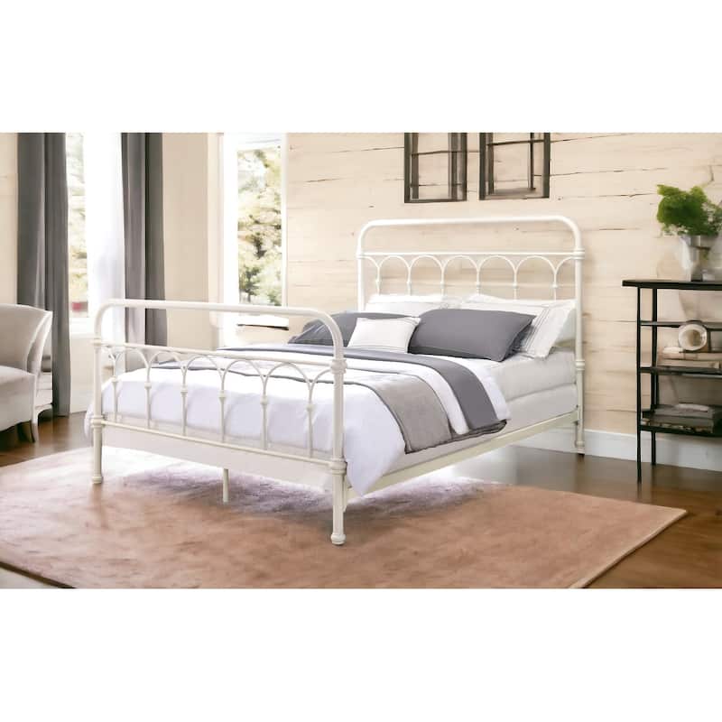 White Full Bed Frame with Spindle Design - 330lbs Capacity, Metal Support, Box Spring Compatible