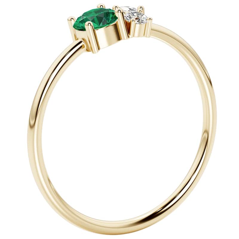 14k Gold Plated Sterling Silver Emerald and Lab Diamond Stackable Ring
