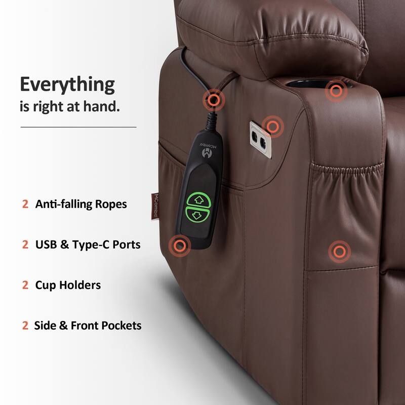 MCombo Small Power Lift Recliner Chair with Massage and Heat for Elderly, 3 Positions and USB Ports Faux leather 7141