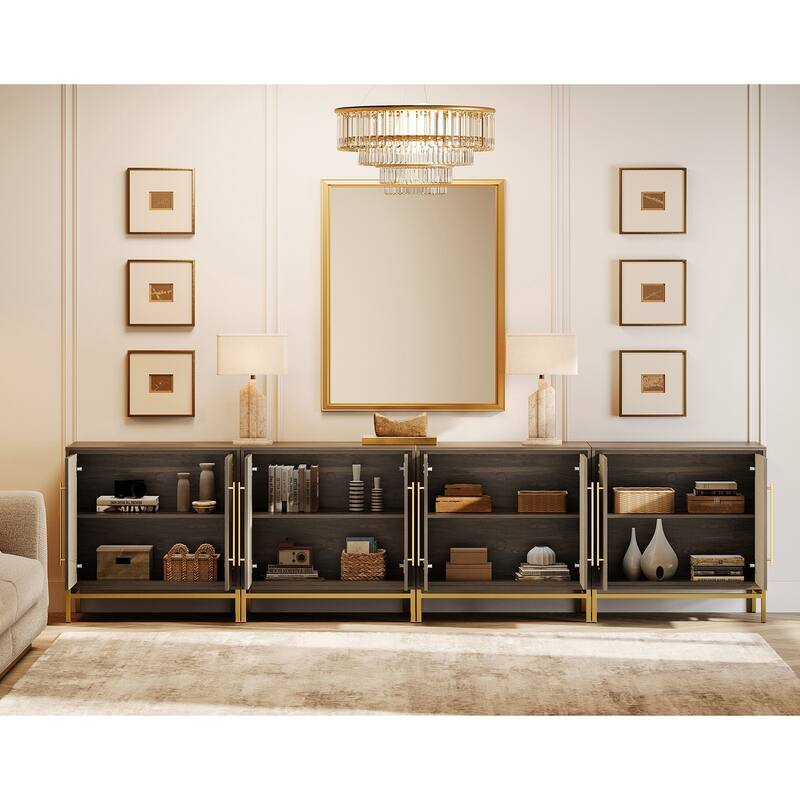 WAMPAT Modern TV Stand with Leather-Textured Doors