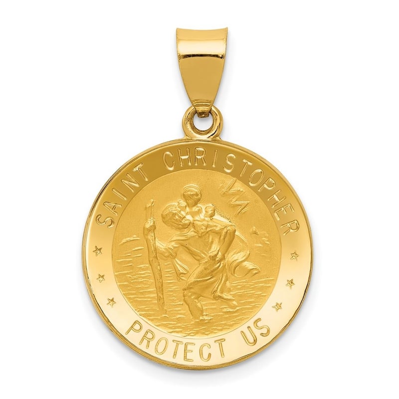 Curata 14k Yellow Gold 18" Polished and Satin St. Christopher Medal Pendant Necklace