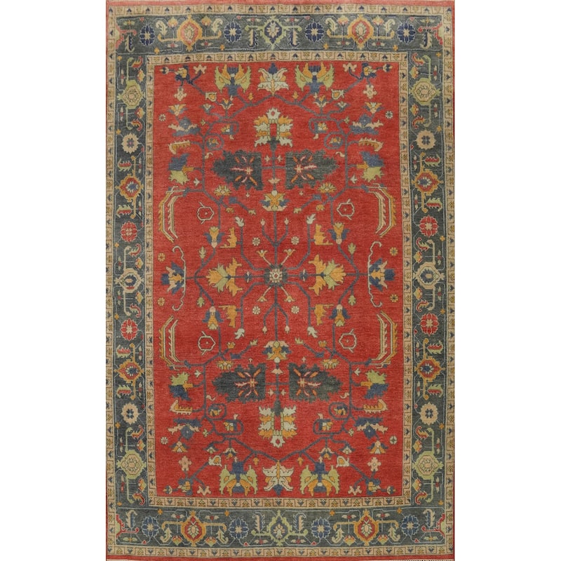 Hand-knotted Transitional Wool Carpet Red Oushak Rug Floral Oriental Area Rug - 12' 0'' X 8' 10''